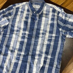 Tommy Bahama Navy and White Plaid Men's Shirt